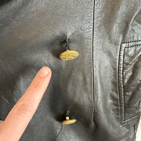 100% LEATHER gorgeous classic vintage 90s gold button blazer stretch women M - Picture 5 of 14